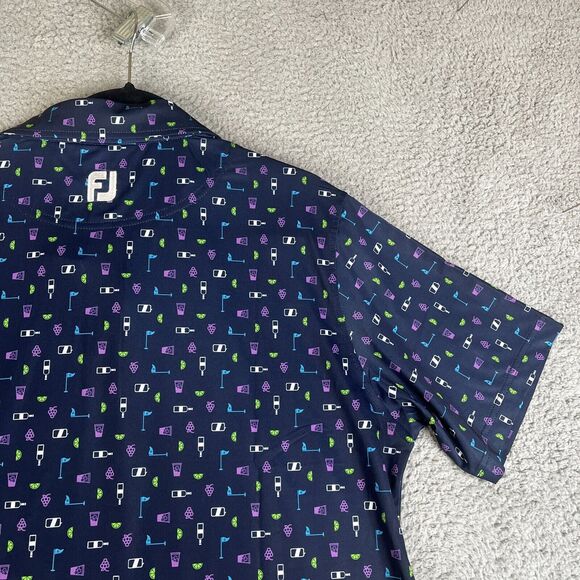FootJoy Polo Shirt Mens XL Blue Cocktail Grapes Golf Tee All Over Print AOP - Picture 8 of 12